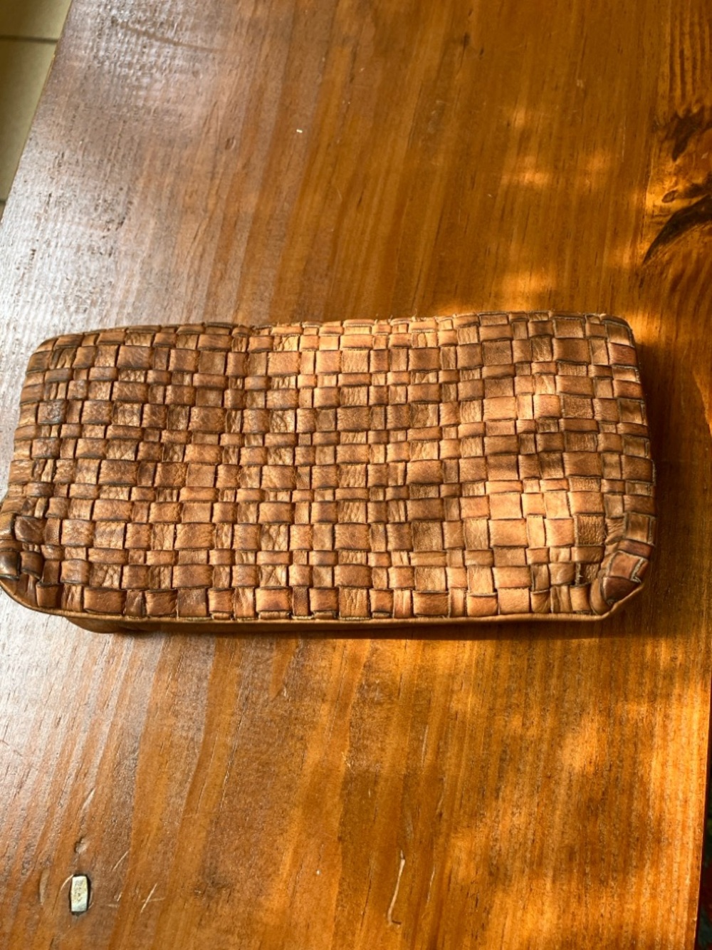 Vilenca Woven Leather Zip Wallet - Copper Brown